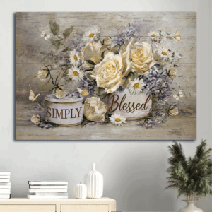 Vintage Jesus Landscape Poster Home Decor Gift - Antique Artwork with Yellow Butterfly and Vintage Flowers - Simply Blessed Christian Gift