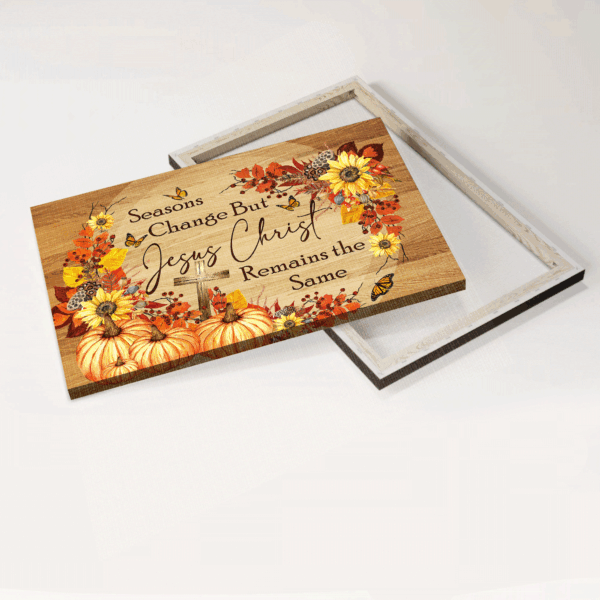 Autumn Jesus Landscape Poster Home Decor Gift – Christian Cross Butterfly Pumpkin – Seasons Change Jesus Remains