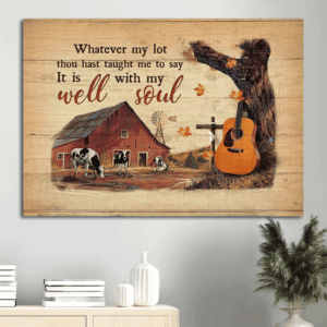 Autumn Farm & Cow Landscape Poster - Christian Home Decor Gift with Inspirational Quote