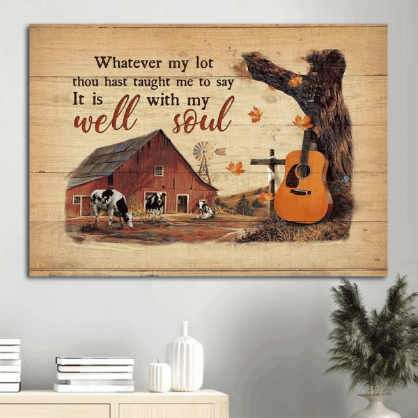 Autumn Farm & Cow Landscape Poster – Christian Home Decor Gift with Inspirational Quote
