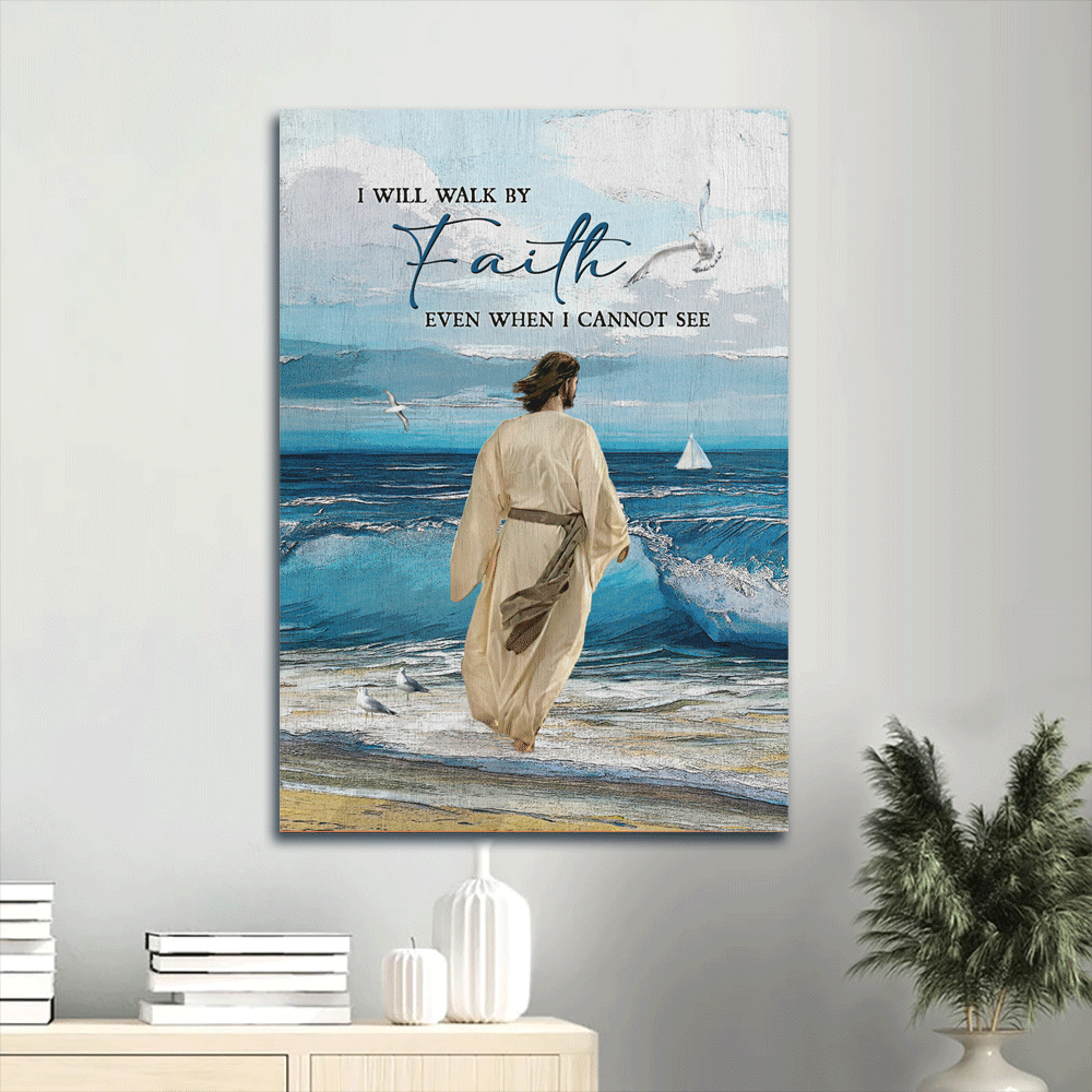 Jesus Portrait Poster Home Decor Gift – Stunning Jesus Painting with Ocean and Seagull – Gift for Christian – Walk By Faith Jesus Portrait Poster Home Decor Gift – Stunning Jesus Painting with Ocean and Seagull – Gift for Christian – Walk By Faith