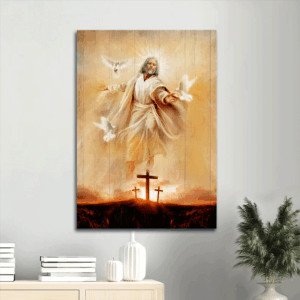 Jesus Portrait Poster Home Decor Gift - Stunning Painting with Dove and Cross - Perfect Christian Gift
