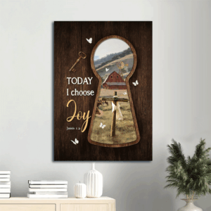 Jesus Portrait Poster Home Decor Gift - Key Cross Symbol Green Meadow Land - Gift For Christian - Choose Joy