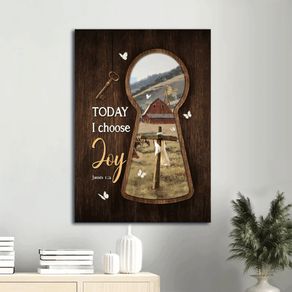 Jesus Portrait Poster Home Decor Gift – Key Cross Symbol Green Meadow Land – Gift For Christian – Choose Joy