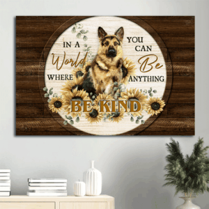 Jesus Landscape Poster: German Shepherd & Sunflower Painting Home Decor Gift for Christian Dog Lovers - Be Kind