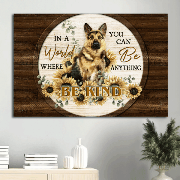 Jesus Landscape Poster: German Shepherd & Sunflower Painting Home Decor Gift for Christian Dog Lovers – Be Kind