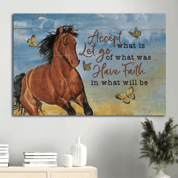 Jesus Landscape & Horse Painting Poster- Christian Home Decor Gift with Yellow Butterfly- Accept What Is Let Go