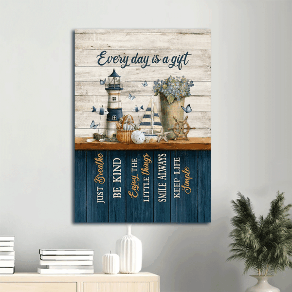 Christian Home Decor Poster: Jesus Portrait with Lighthouse Sailboat Marine Life and Butterfly – Gift for Every Day