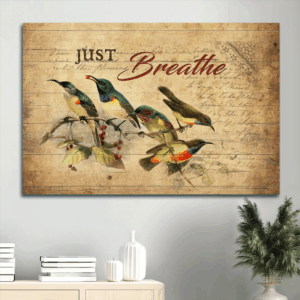 Jesus Landscape and Hummingbird Cranberry Tree Poster Home Decor Gift Set for Christian - Just Breathe Inspirational Wall Art