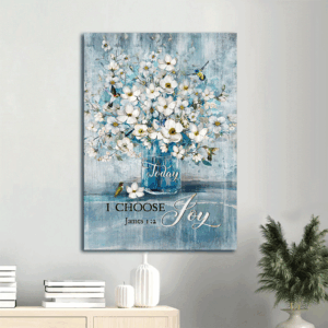 Jesus Portrait Poster Home Decor Gift - Stunning Jasmine Flower Blue Vase Hummingbird - Today I Choose Joy - Gift For Christians