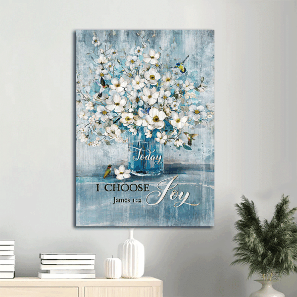 Jesus Portrait Poster Home Decor Gift – Stunning Jasmine Flower Blue Vase Hummingbird – Today I Choose Joy – Gift For Christians