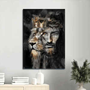 Jesus Lion of Judah and Crown of Thorns Poster - Christian Home Decor Gift