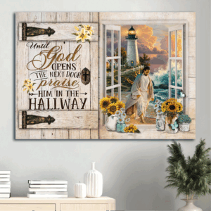 Jesus Walking on Water & Sunflower Landscape Poster - Religious Christian Home Decor Gift