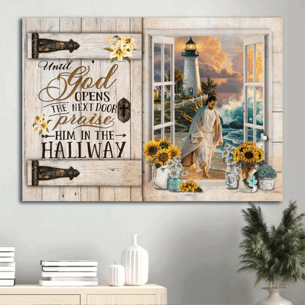 Jesus Walking on Water & Sunflower Landscape Poster – Religious Christian Home Decor Gift