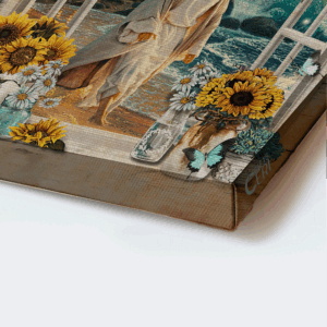 Jesus Walking on Water & Sunflower Landscape Poster - Religious Christian Home Decor Gift 1