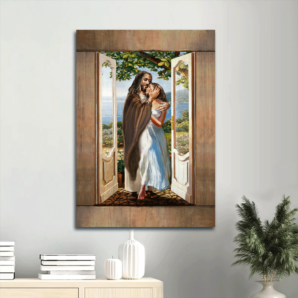 Beautiful Jesus Portrait Poster: Girl Walking in Forest – Christian Home Decor Gift Beautiful Jesus Portrait Poster: Girl Walking in Forest – Christian Home Decor Gift