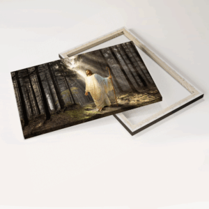 Abstract Jesus Landscape Poster: Inspirational Religious Home Decor Gift with Miracle Light in Forest 3