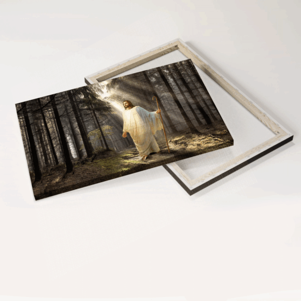 Abstract Jesus Landscape Poster: Inspirational Religious Home Decor Gift with Miracle Light in Forest