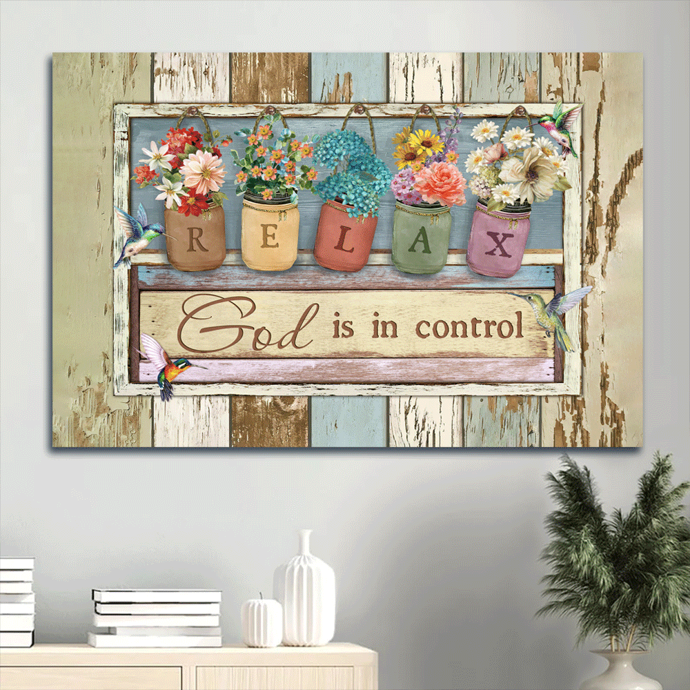 Abstract Hummingbirds & Watercolor Flower Jars Jesus Landscape Poster – Christian Home Decor Gift – God Is In Control Abstract Hummingbirds & Watercolor Flower Jars Jesus Landscape Poster – Christian Home Decor Gift – God Is In Control
