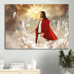 Religious Jesus Landscape Poster Home Decor Gift - Holy Spirit Dove God in Heaven - Christian Art