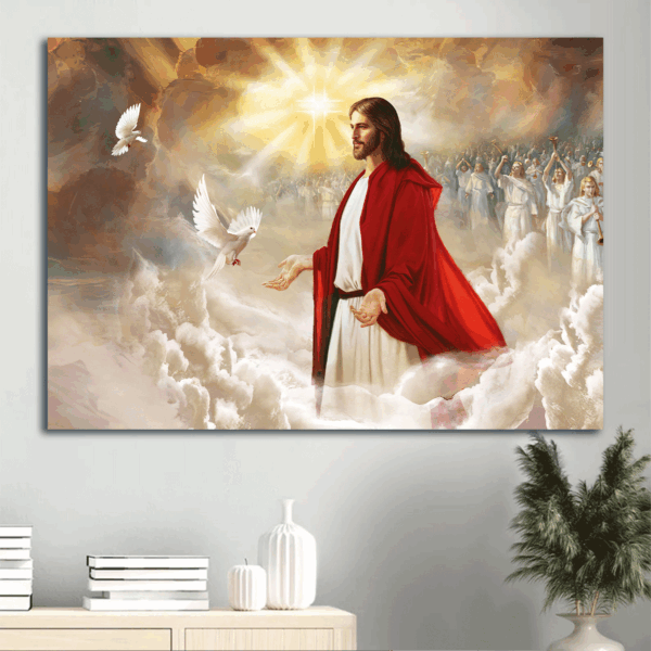 Religious Jesus Landscape Poster Home Decor Gift – Holy Spirit Dove God in Heaven – Christian Art