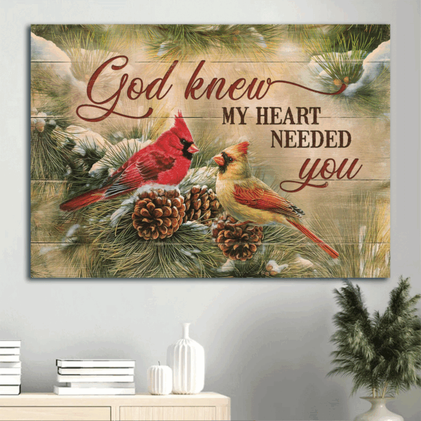 Jesus & Cardinal Landscape Poster: Perfect Christian Home Decor Gift – God Knew My Heart Needed You