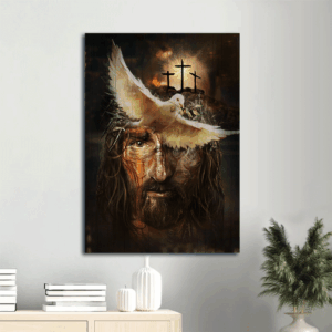 Beautiful Jesus Portrait Poster with Dove & Crosses - Christian Home Decor Gift