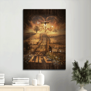 Jesus Portrait Poster Home Decor Gift - Stunning Farm Sunset & Daisy Field - Perfect Gift for Christian Faith - The Way The Truth The Life