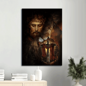 Jesus Lion of Judah Wooden Cross Portrait Poster - Inspirational Christian Home Decor Gift