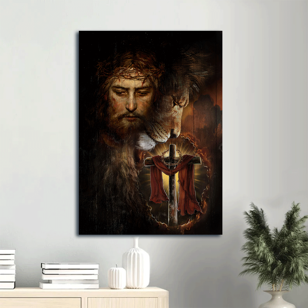 Jesus Lion of Judah Wooden Cross Portrait Poster – Inspirational Christian Home Decor Gift Jesus Lion of Judah Wooden Cross Portrait Poster – Inspirational Christian Home Decor Gift
