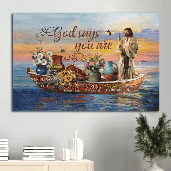 Jesus Landscape Poster Home Decor Gift – Stunning Boat Flower Pot Hummingbird – Christian Gift from God