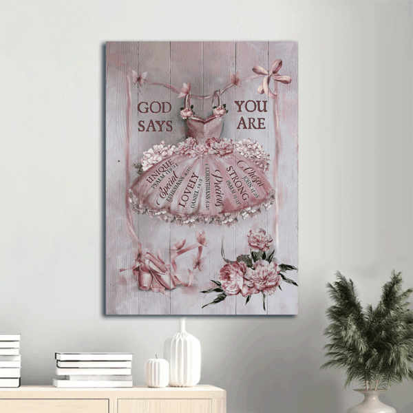 Jesus Portrait Poster – Ballet Drawing in Pretty Pink Dress with Lovely Peony – Gift for Christian Home Decor
