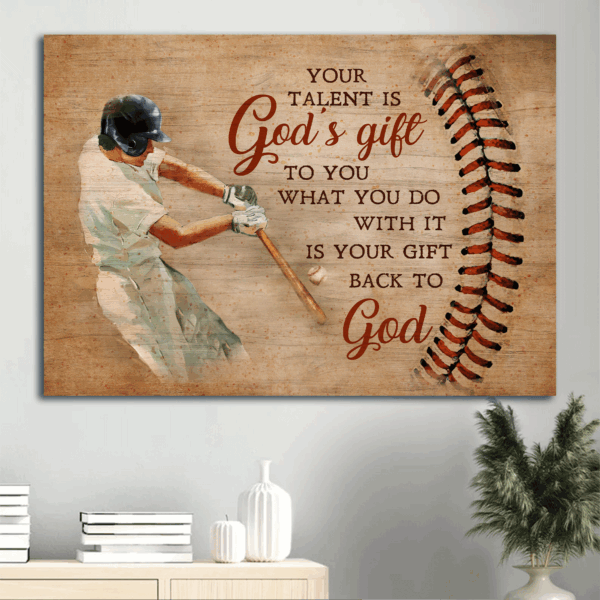 Jesus Landscape Poster Home Decor Gift – Baseball Bat & Sport Drawing – Gift for Christian – Your Talent is God s Gift