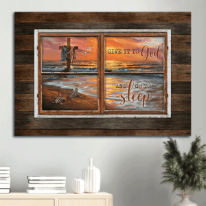 Jesus Landscape Poster Home Decor Gift - Stunning Beach Painting with Sunset and Sea Turtle Perfect Gift for Christians