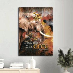 Jesus Portrait Poster Home Decor Gift - African Elephant & Sunflower Watercolor Painting - Gift for Christian - Be Still I Am God