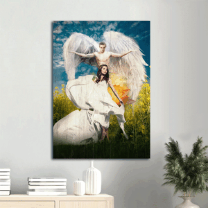 Jesus Portrait Poster Home Decor Gift - Stunning Angel Wings Girl Lotus Flower Painting - Perfect Christian Gift