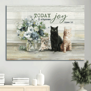 Religious Christian Home Decor Gift: Jesus & Cats Landscape Poster - Choose Joy Today