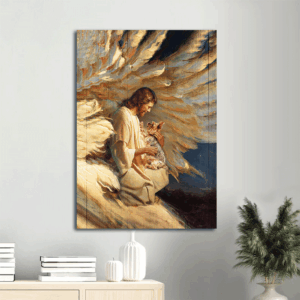 Jesus Portrait Poster Home Decor Gift - Angel Wings Yorkie Christian Painting