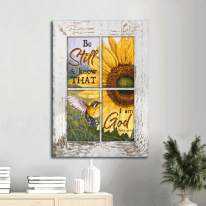 Christian Home Decor Gift: Jesus Portrait & Hummingbird Poster - Be Still & Know - Sunflower Art