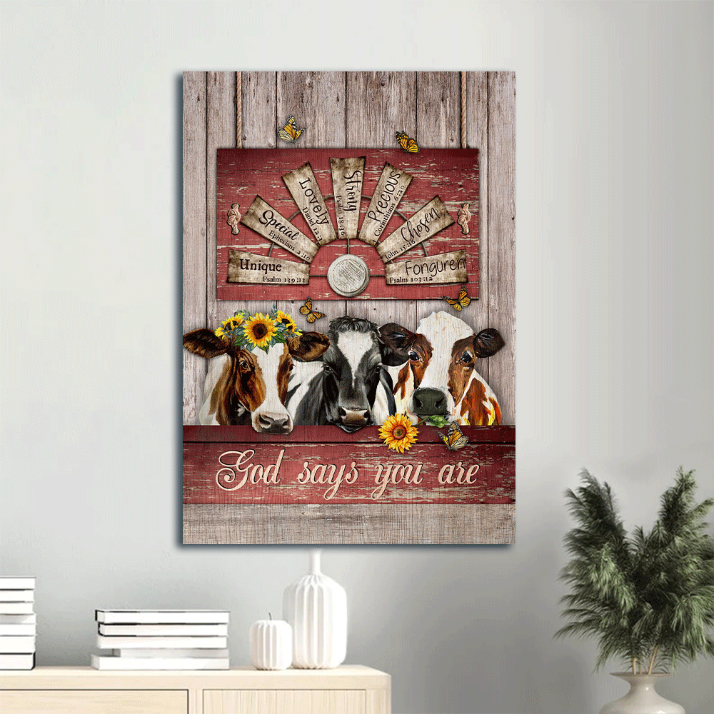 Jesus Portrait Poster Home Decor Gift – Christian Wall Art with Dairy Cow Sunflower Wreath and Windmill – God Says You Are Jesus Portrait Poster Home Decor Gift – Christian Wall Art with Dairy Cow Sunflower Wreath and Windmill – God Says You Are