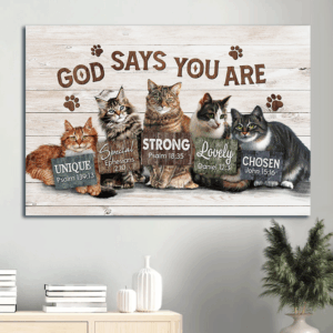 Jesus & Cat Landscape Poster Home Decor Gift - Christian & Cat Lover Gift - God Says You Are