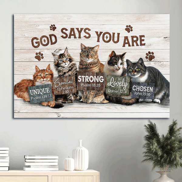 Jesus & Cat Landscape Poster Home Decor Gift – Christian & Cat Lover Gift – God Says You Are