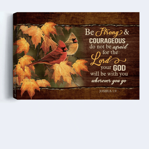 Jesus Landscape Poster Home Decor Gift – Stunning Cardinal Painting for Christian Home Decor – Be Strong and Courageous Autumn Season Gift