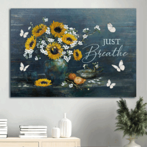 Jesus Landscape Poster Home Decor - Sunflower Painting White Butterfly Inspirational Christian Gift