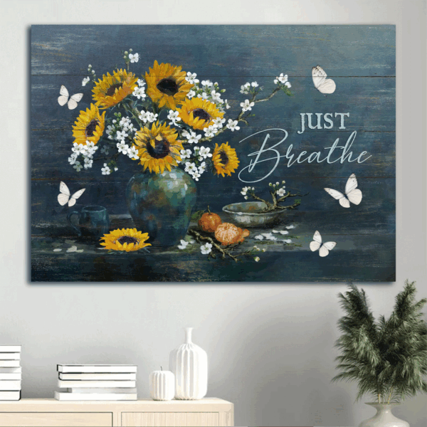 Jesus Landscape Poster Home Decor – Sunflower Painting White Butterfly Inspirational Christian Gift