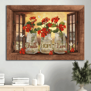 Religious Christian Poster Home Decor - Jesus Landscape with White Butterfly & Wooden Windows - Faith Hope Love Gift