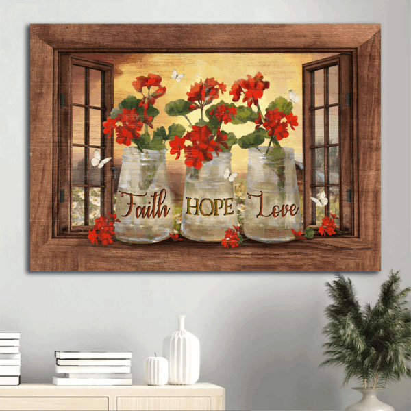 Religious Christian Poster Home Decor – Jesus Landscape with White Butterfly & Wooden Windows – Faith Hope Love Gift