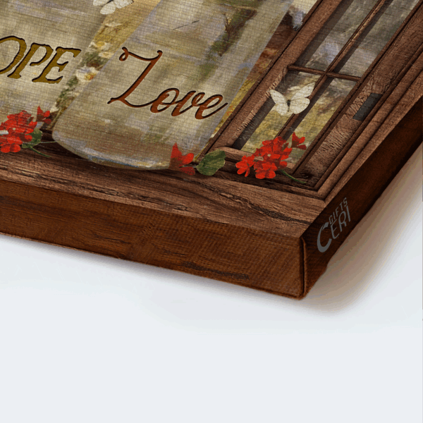 Religious Christian Poster Home Decor – Jesus Landscape with White Butterfly & Wooden Windows – Faith Hope Love Gift