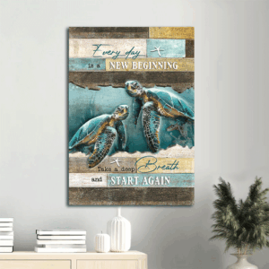 Religious Christian Home Decor Gift: Jesus Sea Turtle & Starfish Portrait Poster - New Beginning