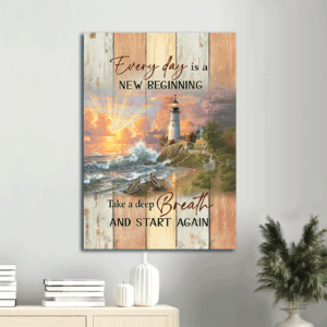 Christian Home Decor Gift: Jesus Sunset Turtle Lighthouse Portrait Poster - New Beginning